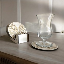 Ahşap Meşe Palamudu görselli Bardak Altlığı Seti (4' lü set)